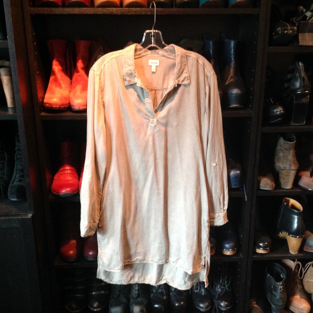 Pale olive long sleeved shirtdress